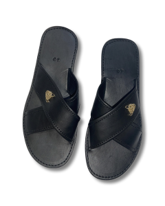 Leopard Cross Strap Leather Sandals